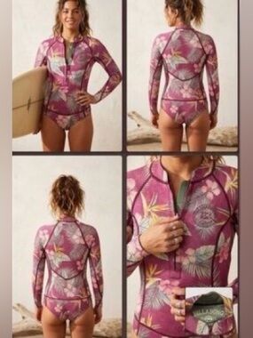 Billabong Surf Capsule Floral Long Sleeve Spring Suit Maroon Tropical Print